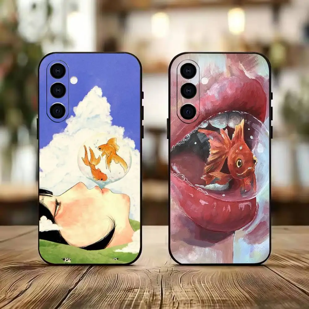 H-Haranikala Girl  Art  Black Soft Silicone Phone Case for Samsung A73 20,21,22,31,32,52,53,72