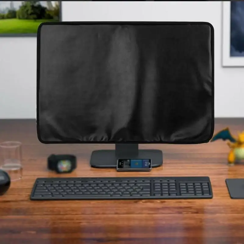 Computer Monitor Dust Protectors For 24inch Tablets PU Leather Shell Velvets Lined Interior Storage Pockets Breathable Back HX5E