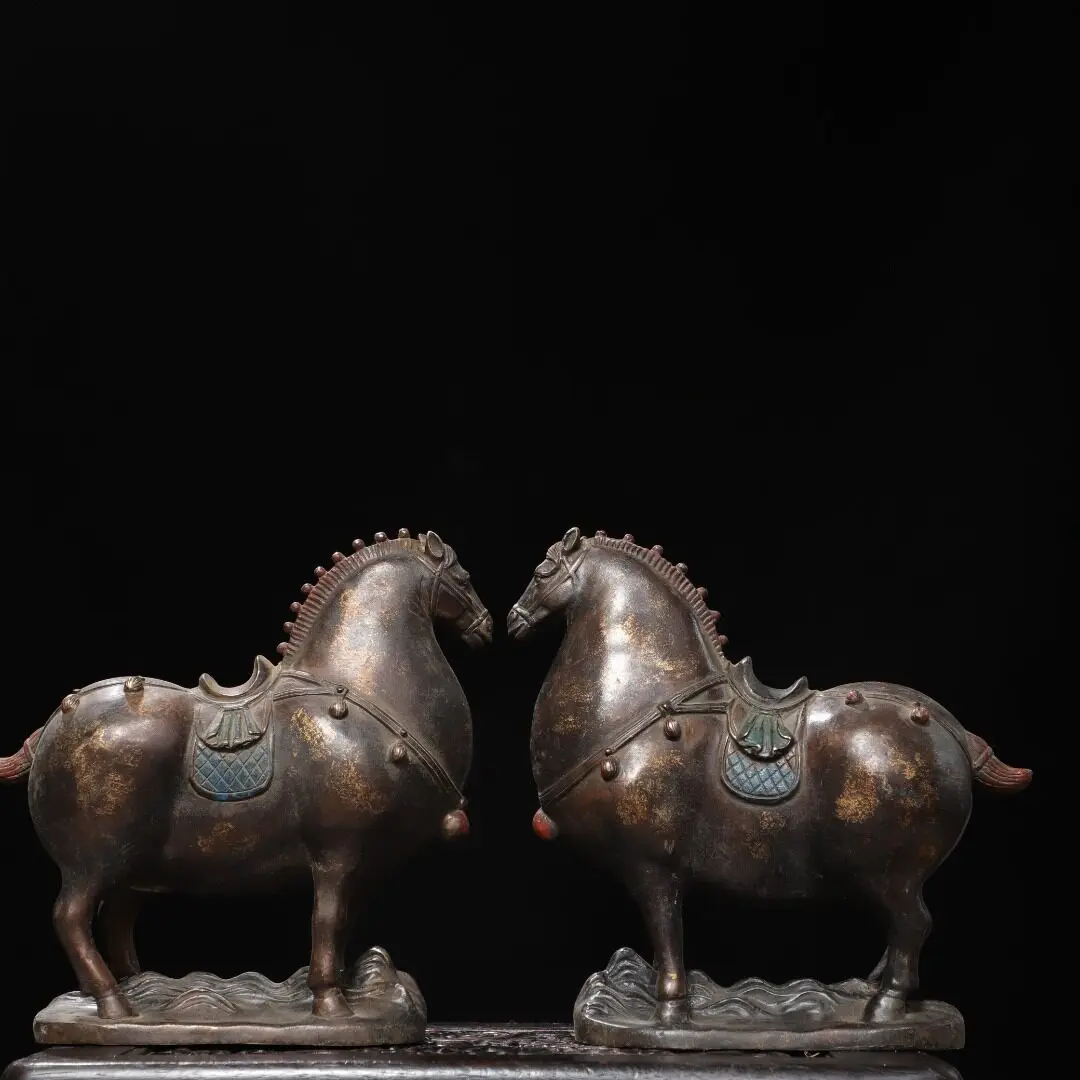 Pair Vintage Brass Success Horse Statues Home Office Desk Decor