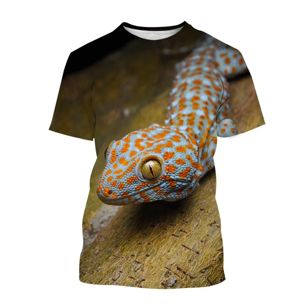 Reptile Gecko 3D Printed Summer Men's Round Neck T-shirt Casual Short Sleeve Oversized Pullover Fashion Tee Tops Men Clothing