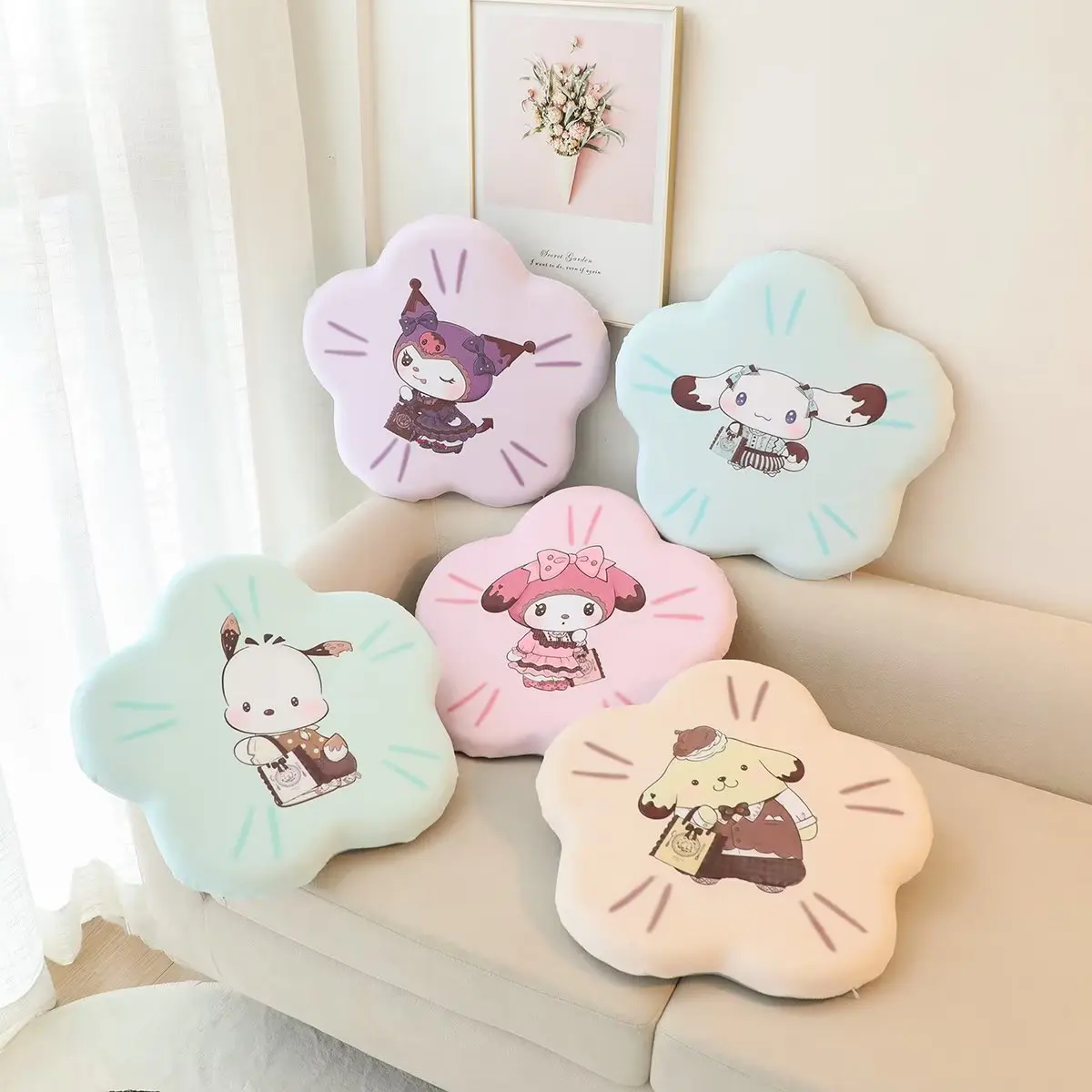 Sanrio Series Cushion Flower Shaped Memory Cotton Cushion Kuromi My Melody Pochacco Pom Pom Purin Soft Seat Cushion