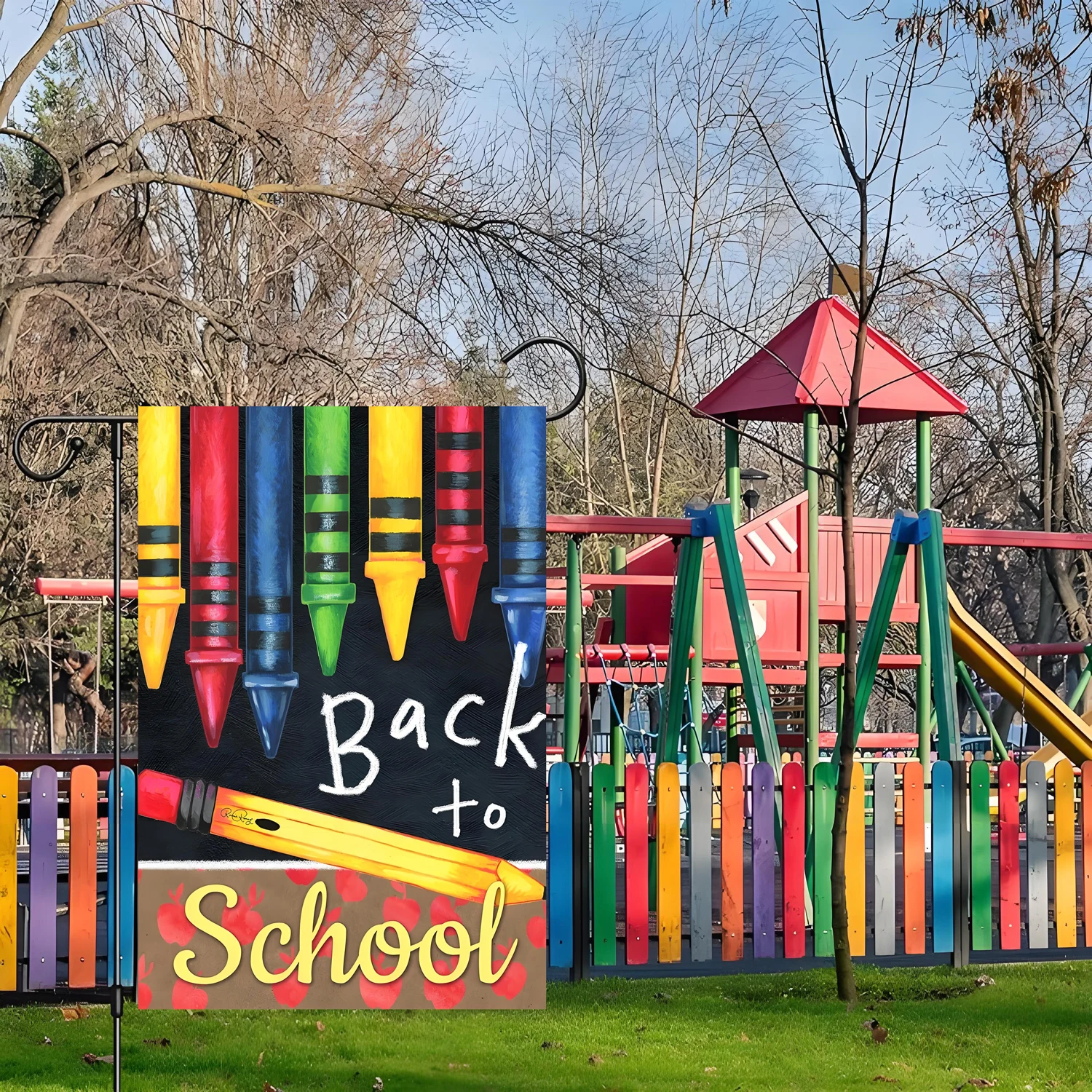 New back to school season decoration Multi-color pen Dwarf decorative garden flag Party supplies for outdoor yard layout
