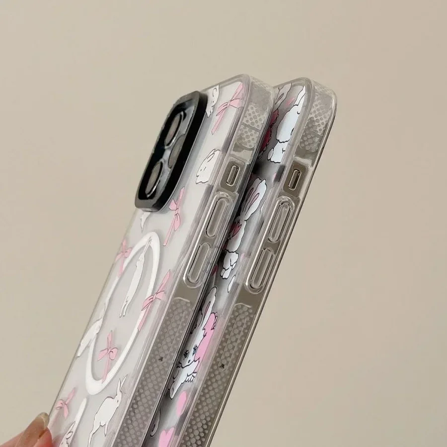 MagSafe Transparent Border Cute Rabbit Phone Case Cover for IPhone 13 14 15 Pro Max Case for IPhone 14 Pro Max