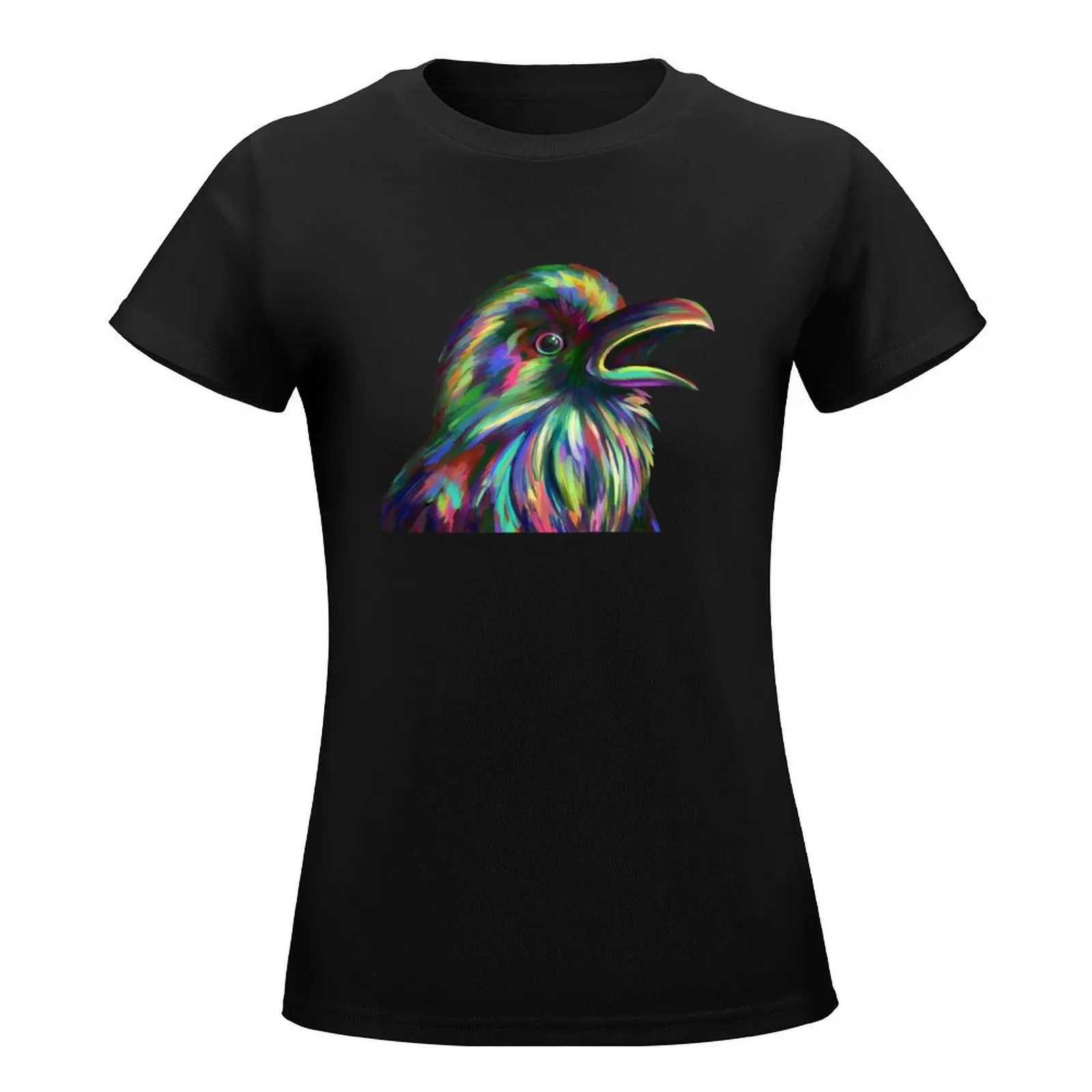 Rainbow Raven T-Shirt summer tops summer top white t-shirts for Women