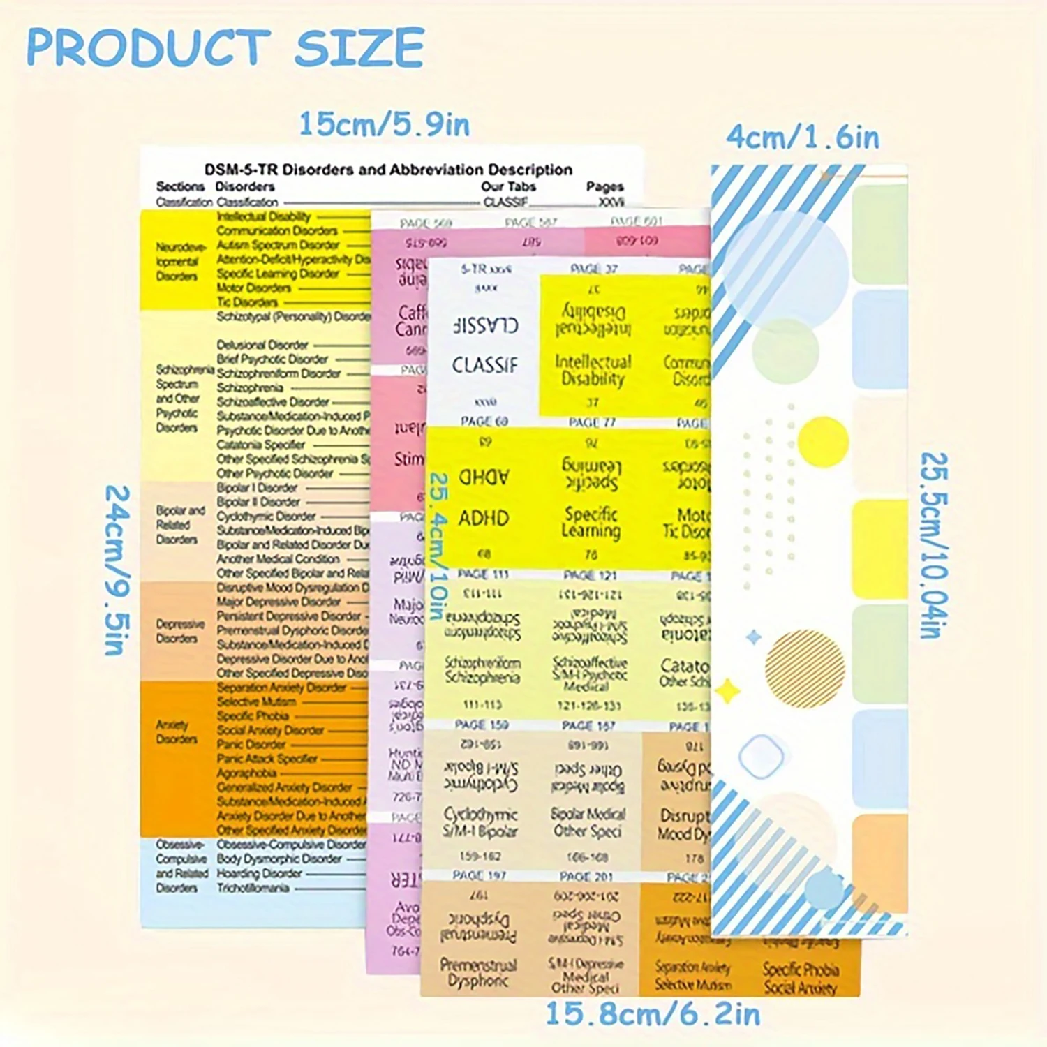 Zakładki indeksowe dla DSM-5-TR, zakładki indeksowe DSM-V-TR z kodem kolorystycznym z przewodnikiem po wyrównaniu i arkuszem opisu zaburzeń oraz pustymi zakładkami. (100szt）