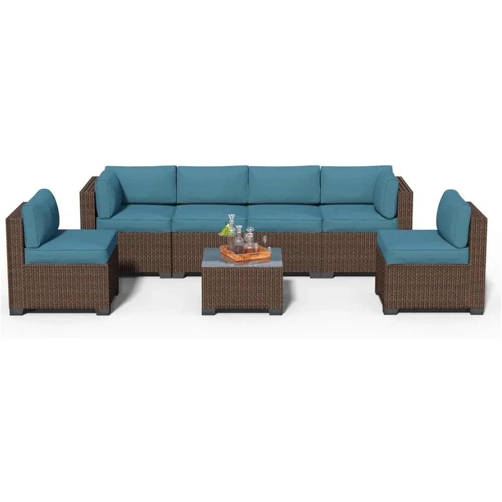 

7 Pieces Outdoor Patio Furniture Set, Rattan Sectional Sofa – Waterproof Cushions & Coffee Table Included