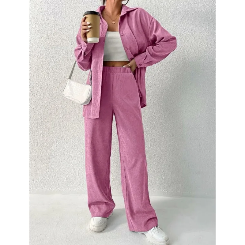 

Новинка Весна/Лето - Элегантный однотонный комплект из рубашки-жакета с длинными рукавами, широких брюк и повседневного двухсекционного костюма для женщин