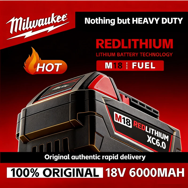 

100% Milwaukee M18 6.0Ah High Output Battery 18V Lithium-ion Rechargeable for Milwaukee M18 Cordless Power Tools