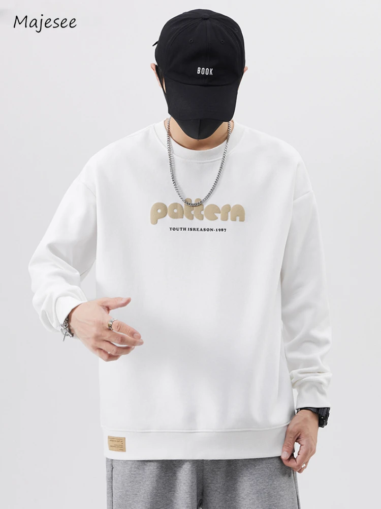 

Letter Sweatshirts Men Baggy Japanese Style Spring Autumn Minimalist O-neck Teens Clothing Hipster Trendy Leisure Hip Hop Street