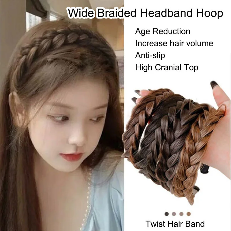 Wide Braided Headband Hoop Fashion Hair Accessories Elastic Non-slip Band For Women And Girl