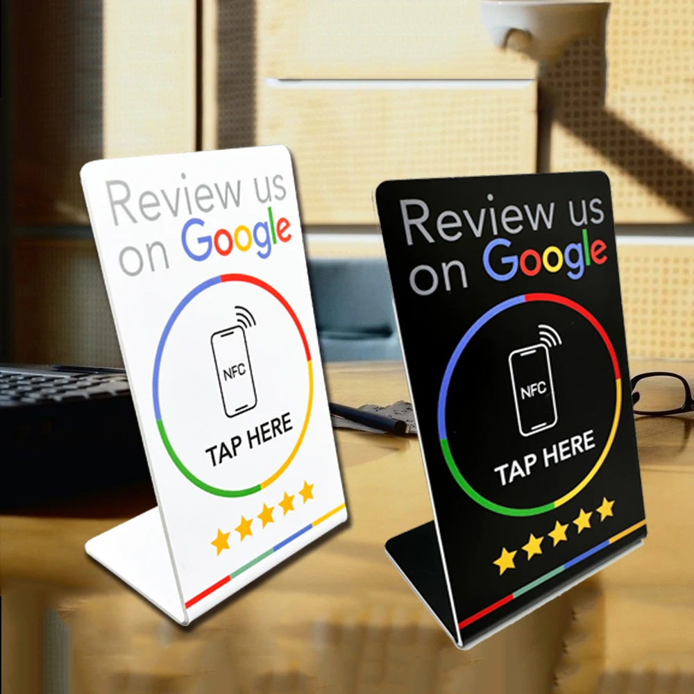 Programável Google Review Card, NFC Station Table, Display Bending Card Standing Brand Bracket