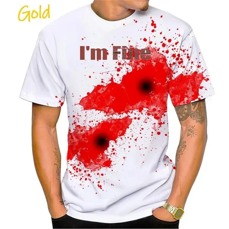 The Latest Funny Halloween I'm Fine 3D Printed T Shirt Summer Fashion Mens Unisex Casual Cool Hip Hop Goth Horror Bloody Tops