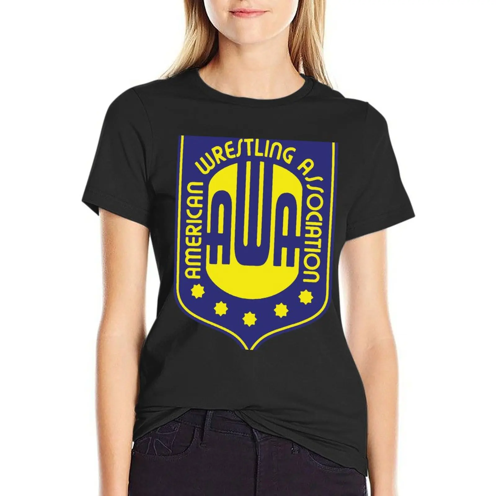 AWA Logo - Blue and Yellow T-Shirt kawaii clothes cute tops t-shirts for Women cotton