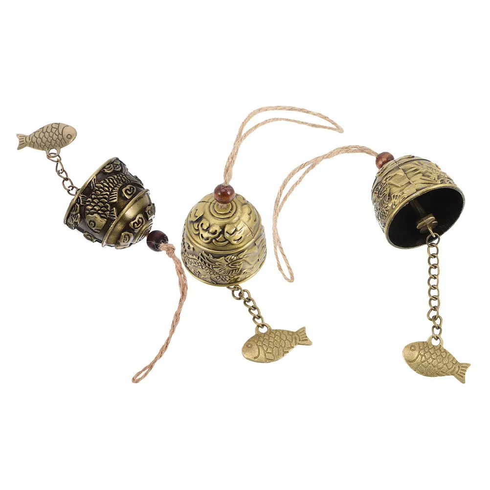 3Pcs Fengshui Vintage Dragon Fish Hanging Bells Wind Chimes Good Luck Garden Home Decor Chinese Decorative Bells