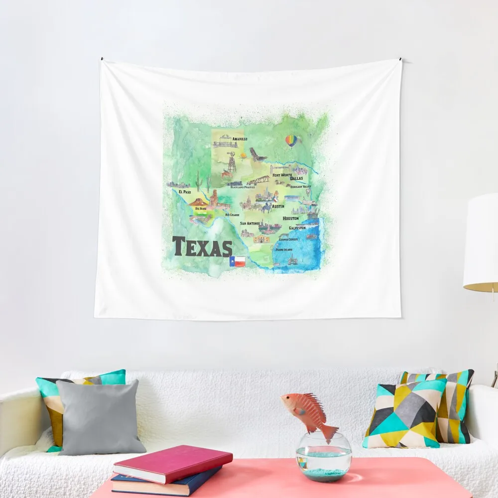 

USA Texas Travel Poster Map with Highlights Tapestry Cute Room Decor Home Decor Accessories Home Decor Aesthetic Tapestry