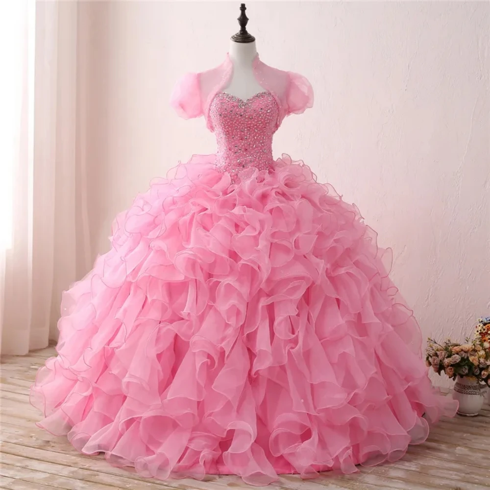 High Qullity Pink Ball Gown A-Line Dresses Beaded Prom Sweet Dress Plus Size Back Lace Up Customed فساتين للحفلات الراقصة2024