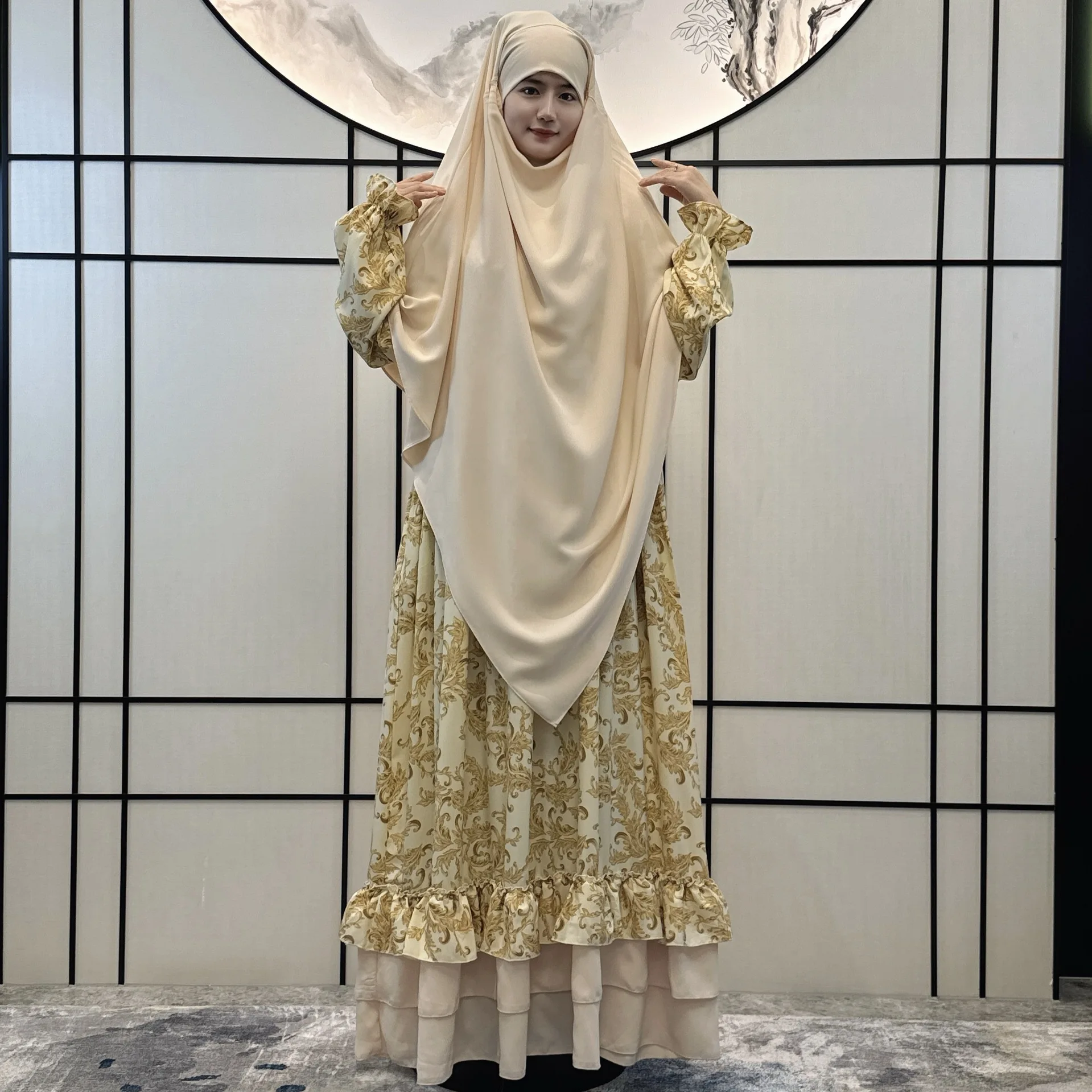 Robe Clothing Factory Women's Long Fashion Abaya Women's Two Piece Flower Women's Robe