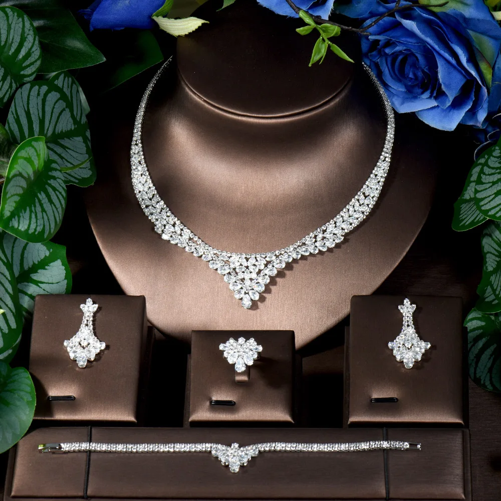 HIBRIDE Vintage High Gorgeous Jewellery Set Cubic Zirconia Necklace and Earrings Bridal Wedding Party Costume Accessories S-54