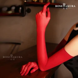 Sexy Transparent Anti-hook Ladies Red Gloves Stockings Bride Long-sleeve Arm Women Sunscreen Gloves Liturgy Ladies Long Gloves