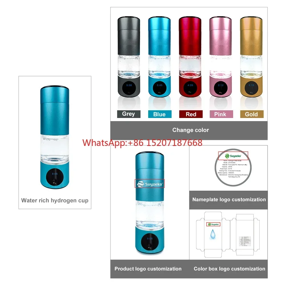 

Supplier wholesale OEM 6000ppb Hydrogen water bottle hydrogen water generator SPE and PEM hydrogen water cup