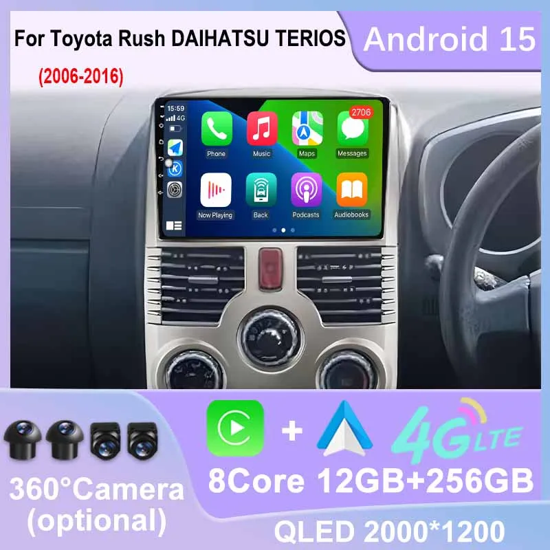 Car Radio Carplay Android Auto for Toyota Rush DAIHATSU TERIOS Multimedia Player Navigation GPS QLED Screen Bluetooth WIFI DSP