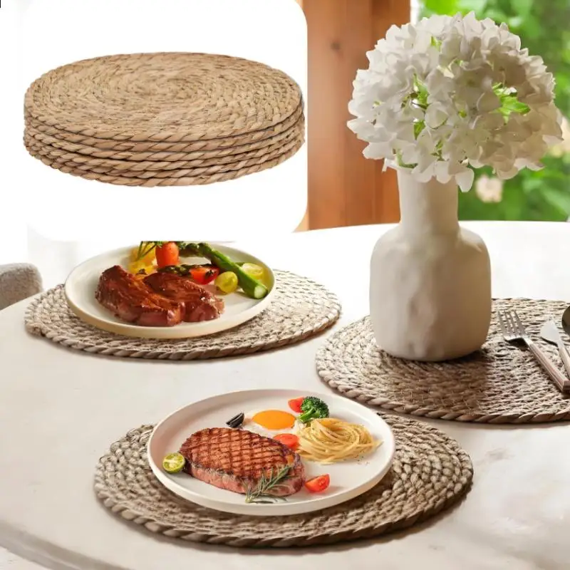 

Hand-woven Rattan Placemats Round Insulated Teacup Mats Table Mats Suitable For Restaurant Home Wedding Decoration