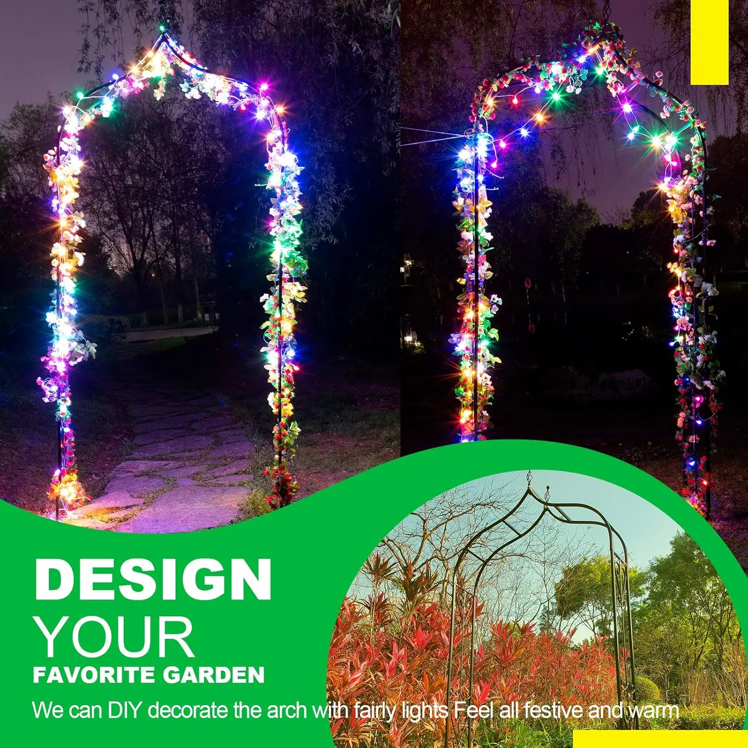 تعريشة قوس الحديقة مقاس 14.2 بوصة طول × 46.5 بوصة عرض × 98.4 بوصة ارتفاع، أربور حديد أسود، تعريشة أربور للفناء لنباتات التسلق المختلفة باللون الوردي والخارجي