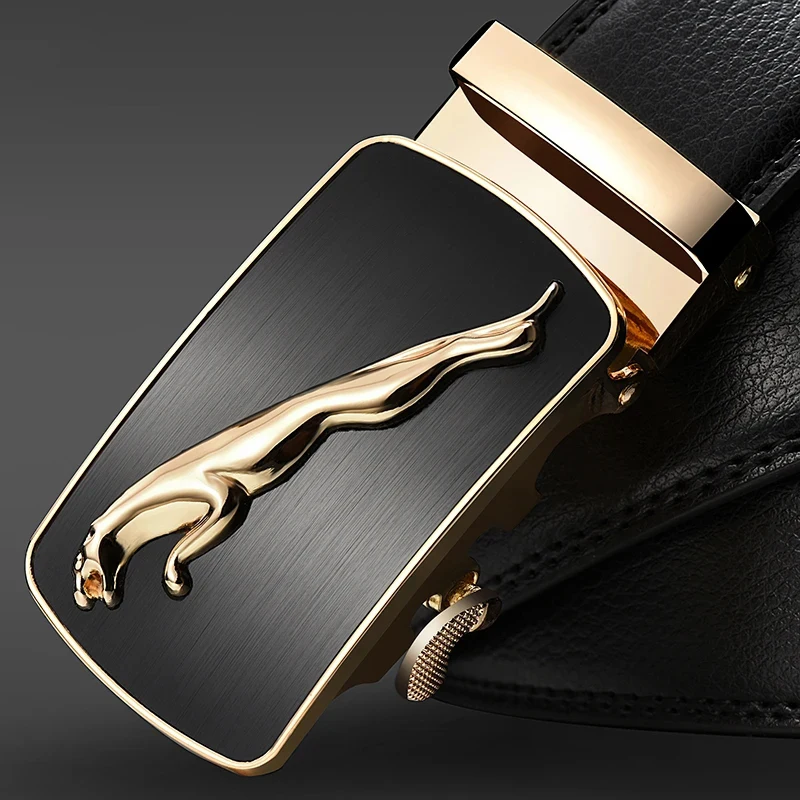 genuine leather men\'s simple belt fashion designer business new belt Jaguar pattern decorative alloy automatic buckle