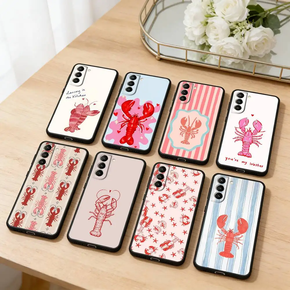 

Cute Lobsterie Phone Case For Samsung S25,24,23,22,30,21,10,9,Ultra,Plus,Lite,FE,4,5 G Soft Black Case