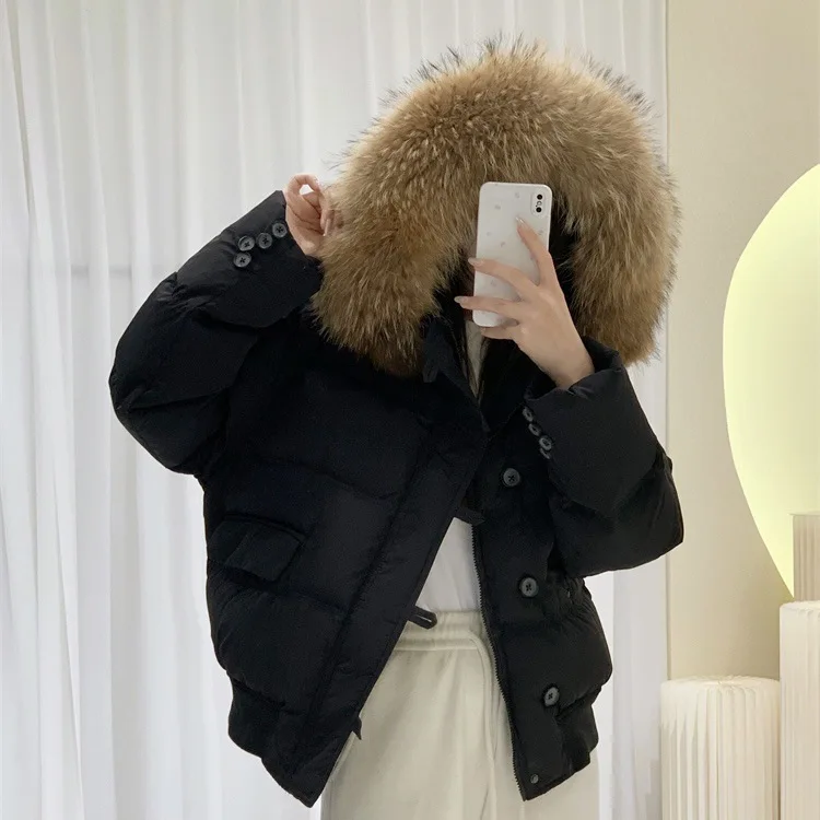 Parka de nieve de piel de zorro auténtica para mujer, chaqueta de plumón de pato blanco con cuello de lana, abrigo de invierno holgado y grueso de talla grande, prendas de vestir