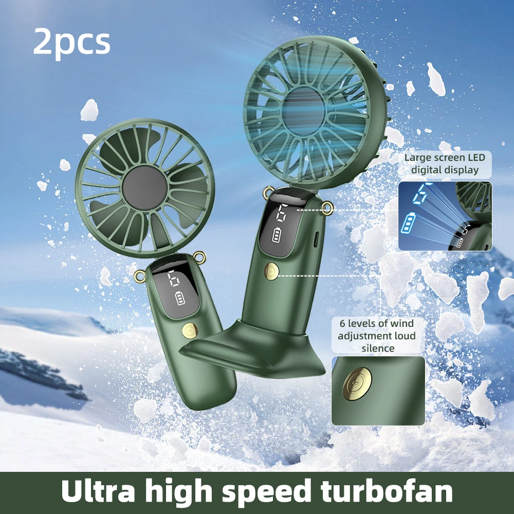 Mini ventilador de mano de 6 velocidades, recargable por USB, portátil, plegable, para colgar en el cuello, con soporte para teléfono