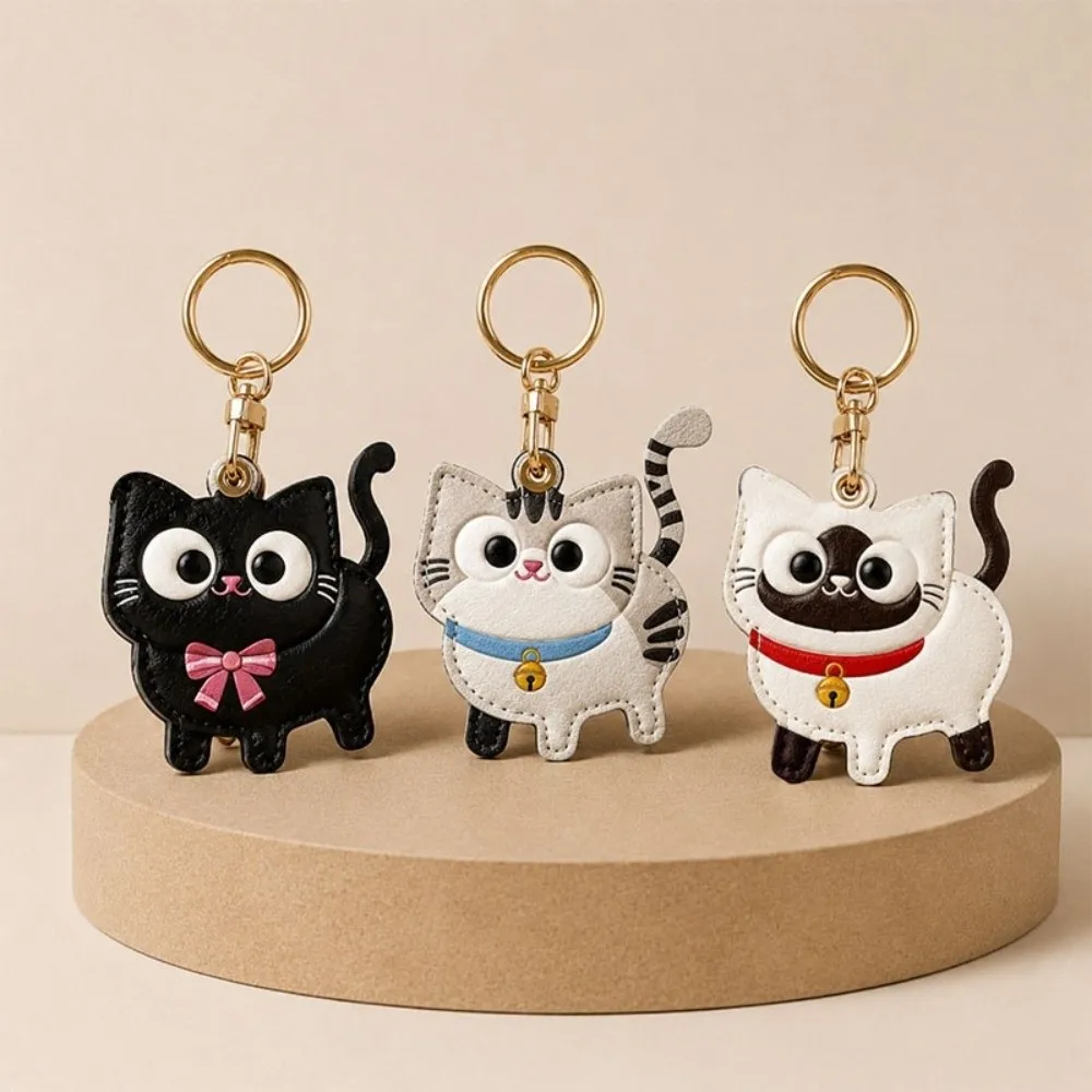 Creative Leather Material Kitty Access Card Cover Cute Cat Design ID Card Holder Bag Pendant Anti-lost Cat Keychain Boy
