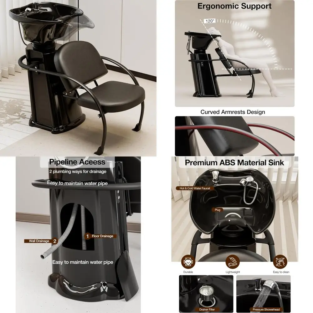 

Salon Hair Washing Station: Adjustable Shampoo Bowl and Chair Set with Ergonomic Design