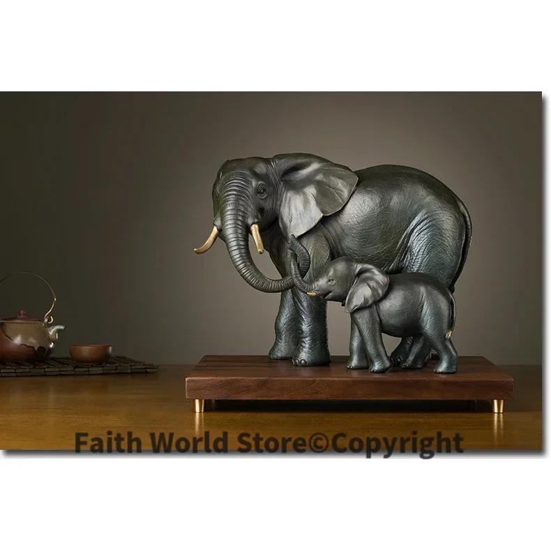 large -Unique -home office TOP Decor ART -Business Good luck Elephant efficacious Talisman bronze Hand engraving art sculpture