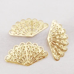 20/100PCS diy Jewelry Accessories 23*40mm Gold color Metal Filigree Flowers Slice fan-shaped Charms Base Setting Making Findings