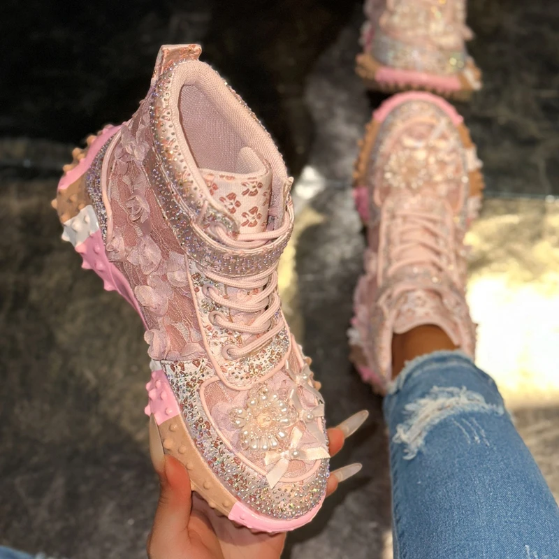 

High-quality Platform Lace-up Sequined Multi-color Versatile Comfortable Anti-slip Breathable Sports and Casual Women's Shoes