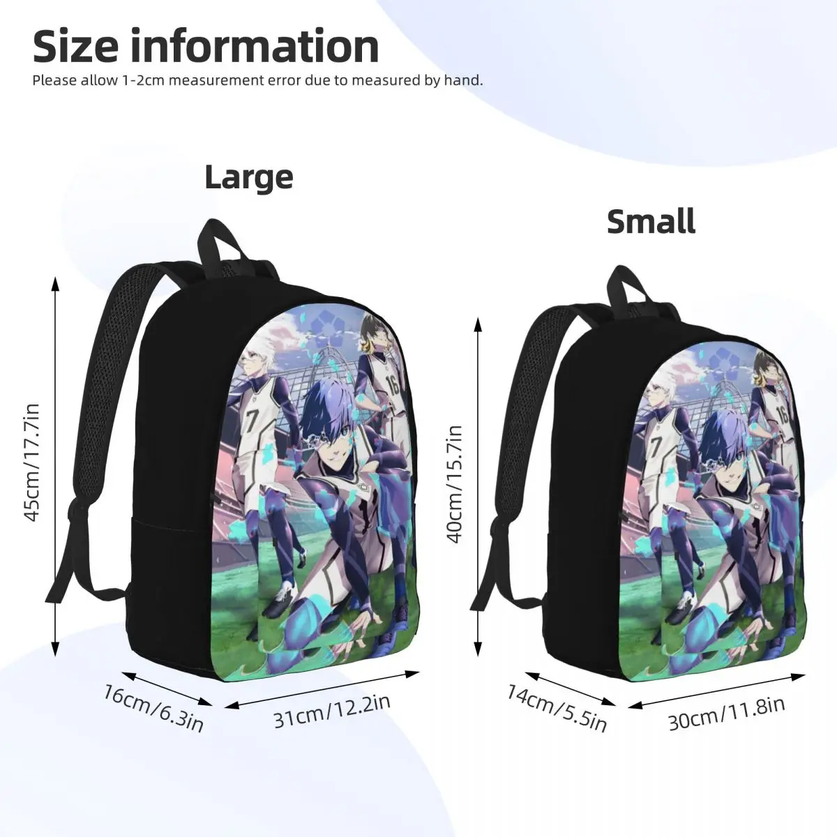 Mochila informal con cierre azul para hombre y mujer, bolsa de lona para ordenador portátil, trabajo, fútbol, Anime