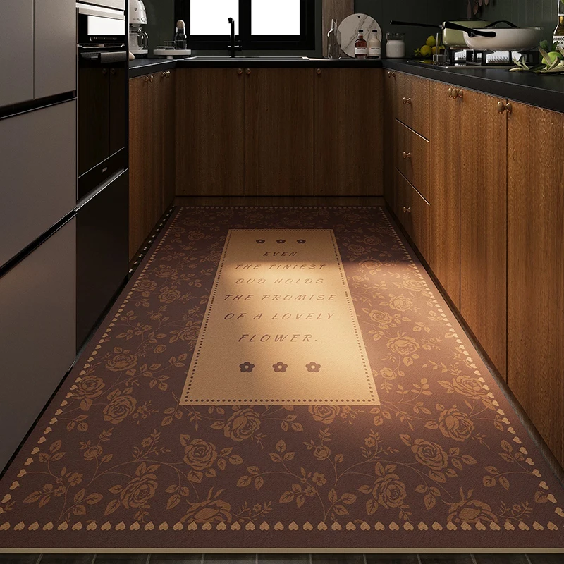 Kitchen Carpet Long Ultra-absorbent Waterproof Non-slip Carpet American Retro Style Diatom Mud Mats Floral Print Home Decor Rugs