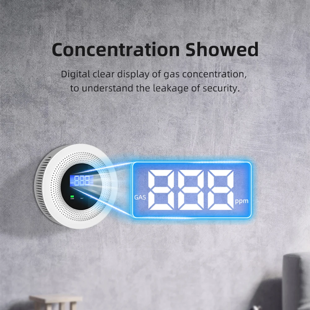

Tuya Gas Leak Sensor Digital Display Propane Detector USB Type-C Power Home Gas Alarm Multifunctional for LPG Gas Biogas Methane