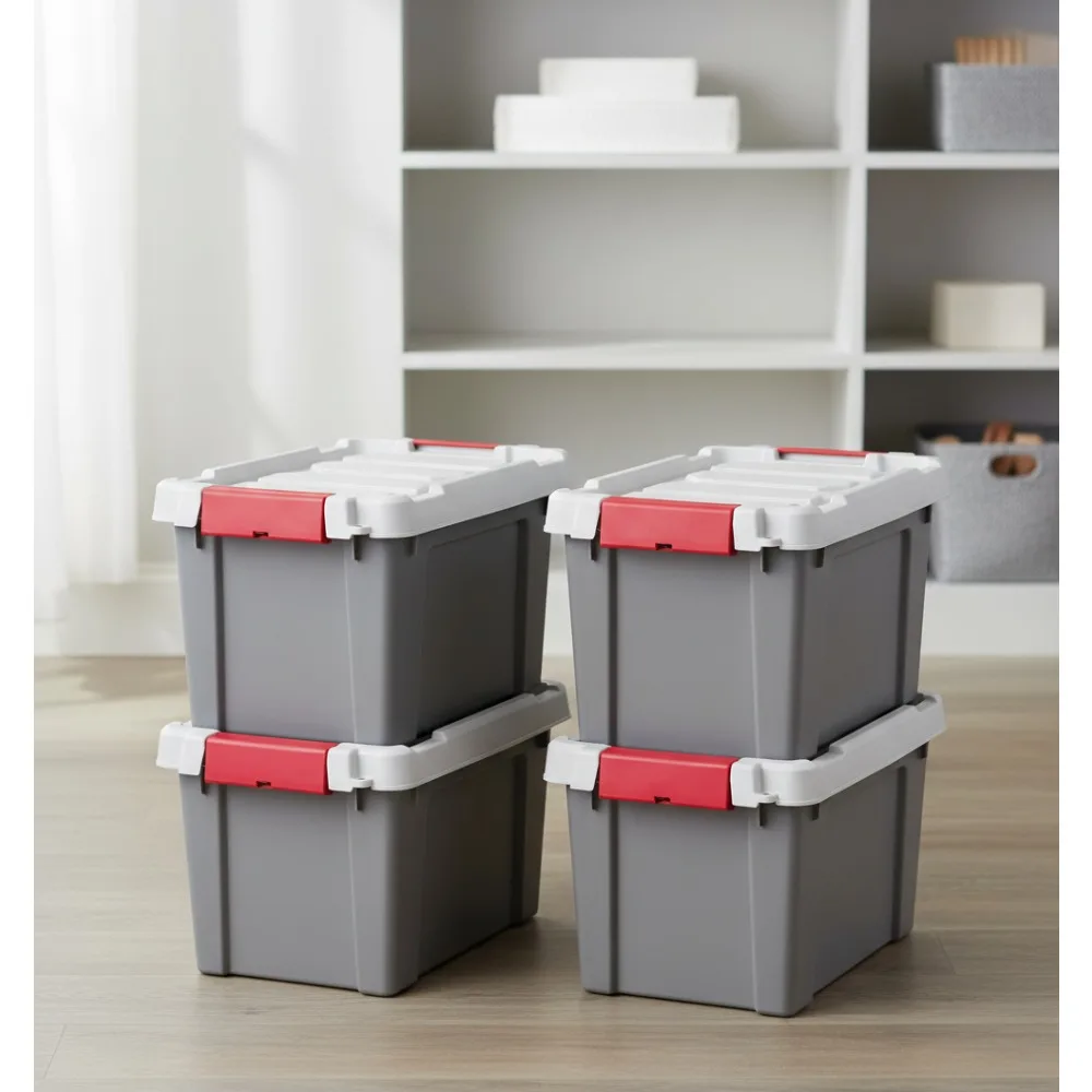 

5 Gallon Lockable Storage Totes 6-Pack, Heavy-Duty Stackable Containers for Garage Organization & Moving
