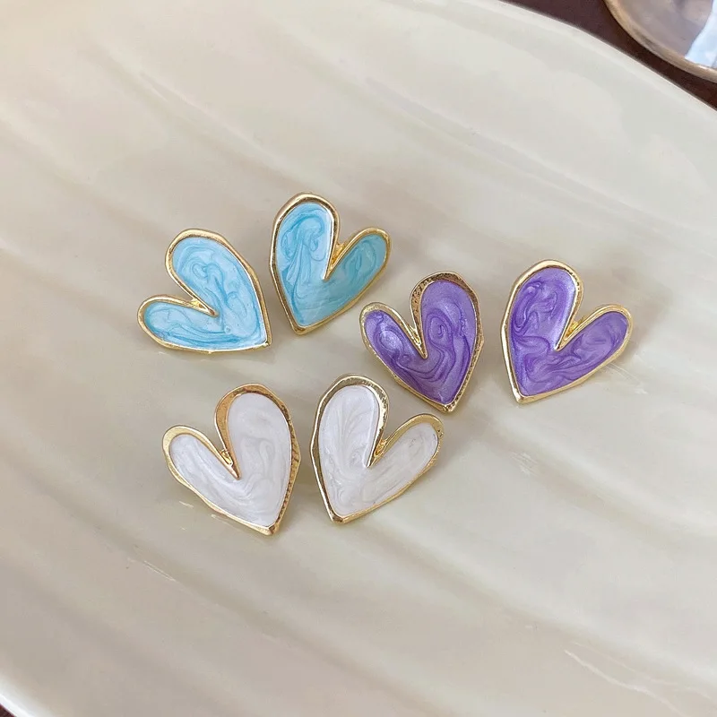 Pendientes de botón de corazón de aceite de esmalte brillante para mujeres y niñas, pendientes de amor de Color dorado de fiesta, lindo regalo de