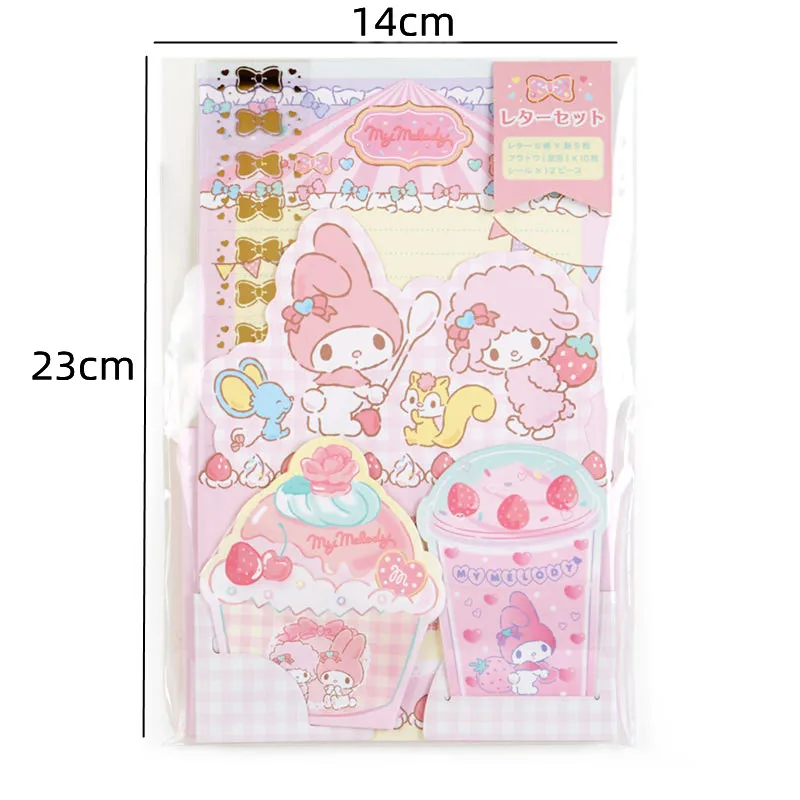 Sanrio Kitty Melody Cinnamoroll-Juego de sobres para niños, tarjeta de felicitación con mensaje de Festival, Bloc de notas, suministros escolares,