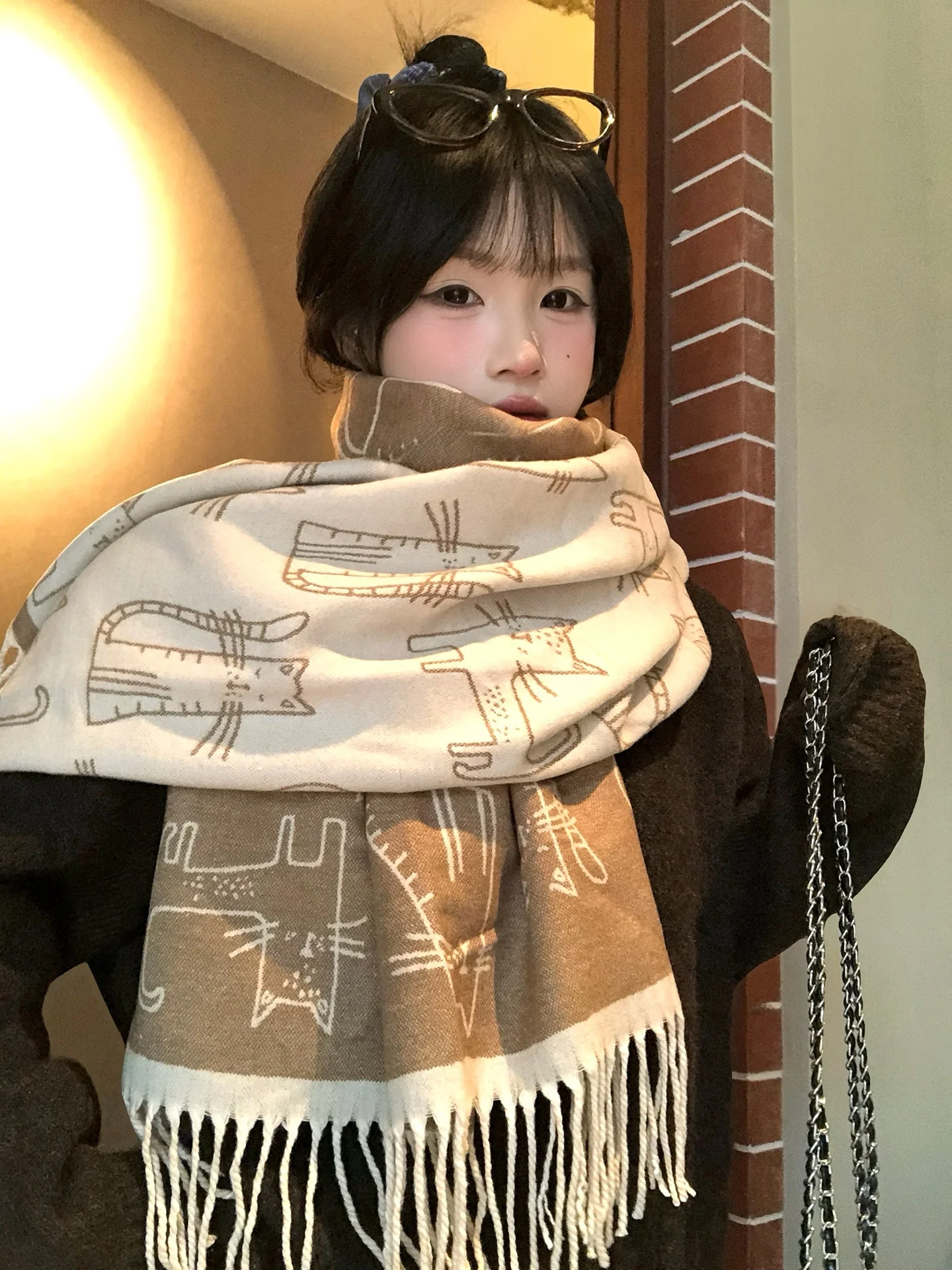 Adorable  Tassel Scarf Women's Double-Sided Wearable Versatile Warm Neck Protection Scarf Shawl Two-In-One Autumn Winter