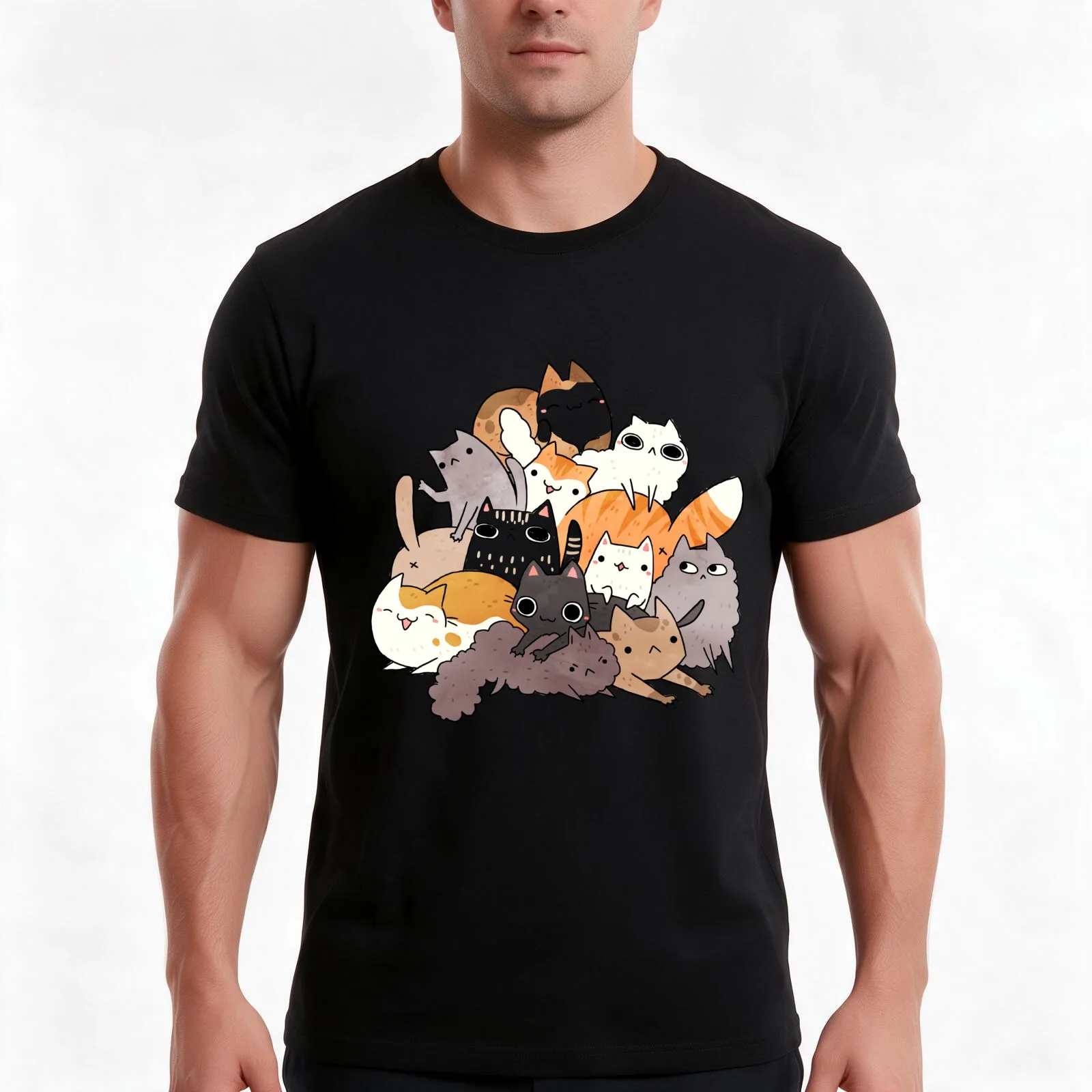 pile-o-cat version 2.0 T-Shirt, Summer Casual Cotton Tee, Oversized Streetwear Tops, Vintage Graphic Print, Unisex Men Women