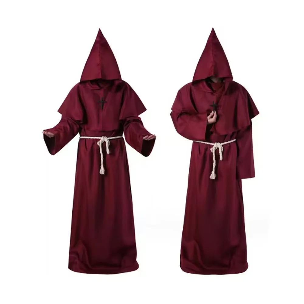 PESENAR 중세 후드 달린 수도사 르네상스 사제 로브 코스튬 코스프레