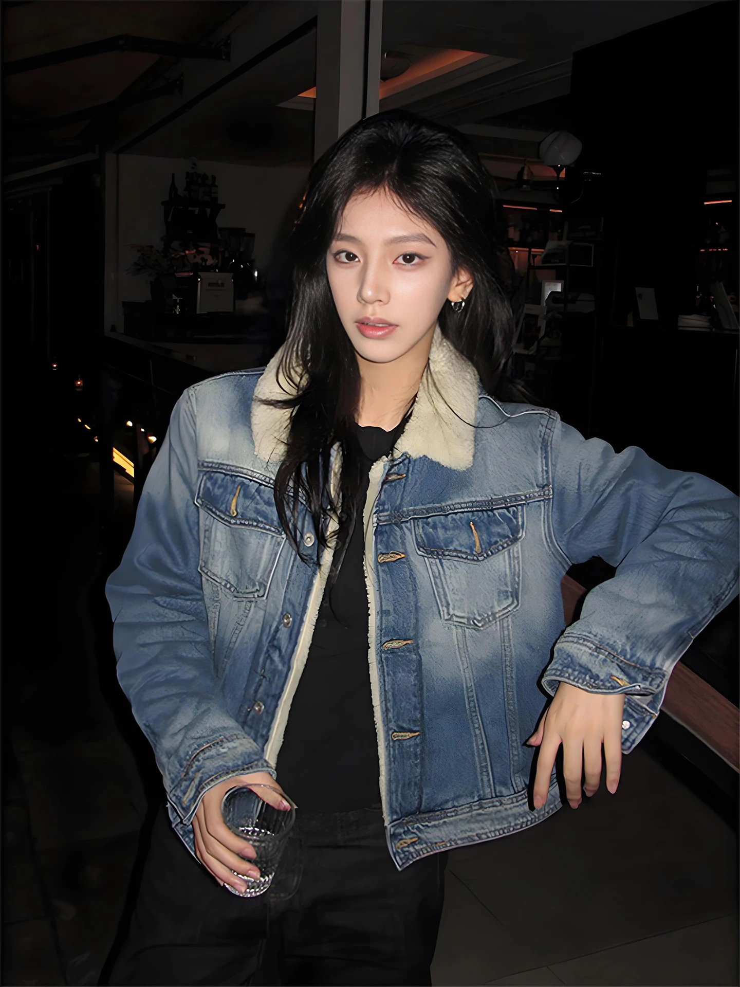 

Retro Faded Lamb Velvet Men's Denim Jaet ort Sle Warm Cotton Coat Turn-down Collar American Sle Winter Cotton Jaet