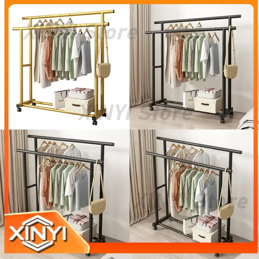 Multifunctional Pulley Coat Rack for Bedroom Living Room Hotel Bathroom Warehouse Dining Room Heavy Duty Iron Hanger Space