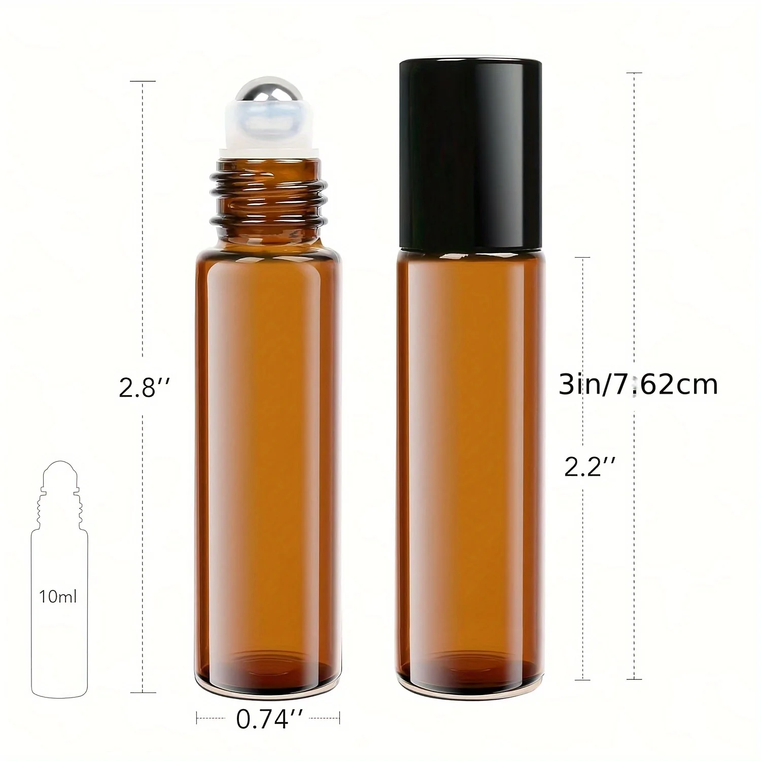 5/10 قطعة 5/10 مللي العنبر الزجاج لفة فارغة على زجاجات إعادة الملء عينة اختبار قوارير الزيت العطري مع حاوية السائل الكرة الدوارة