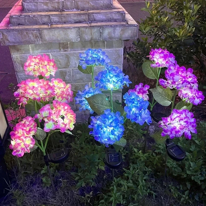 3Head Hydrangea Rose Flower Solar Led Light Outdoor Garden Lawn Lamps for Garden Vegetable Patch Patio Country House Decoration