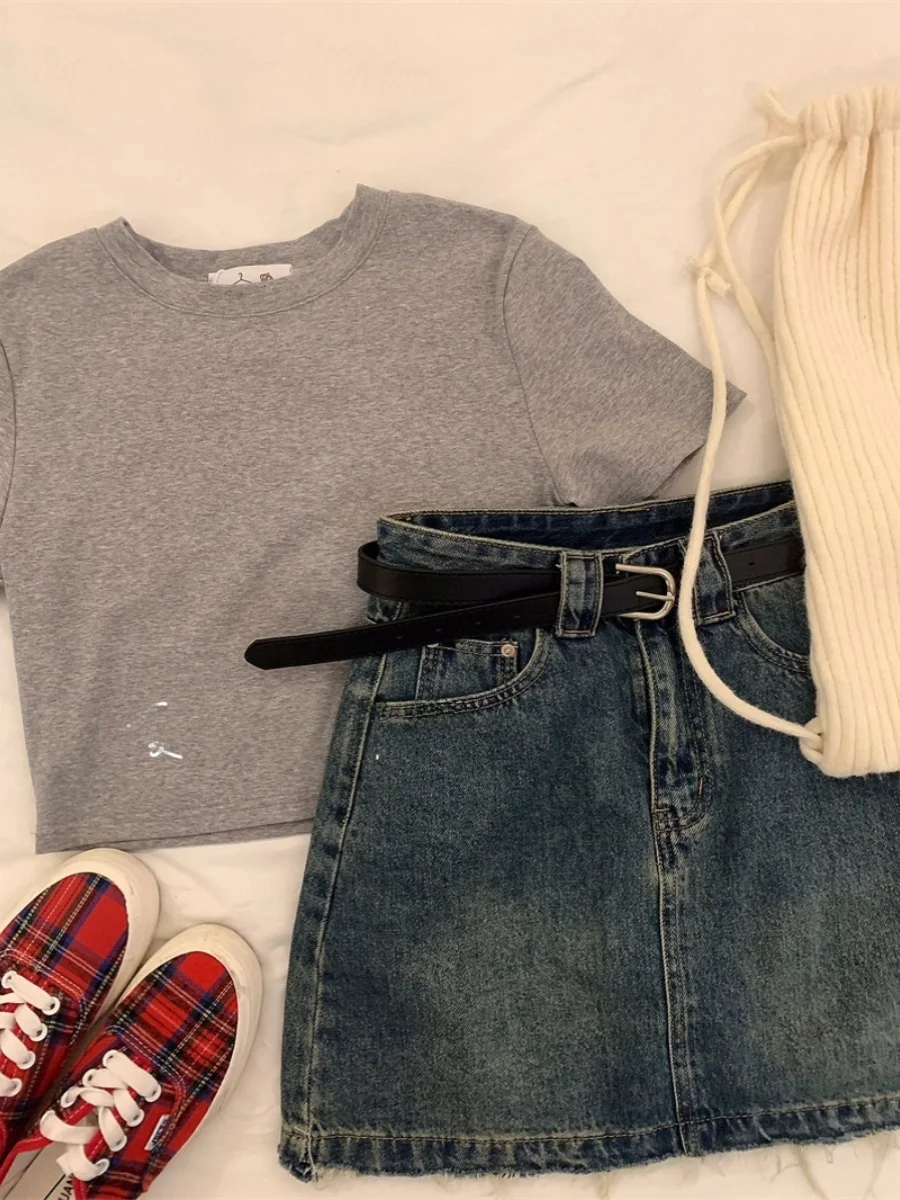 الرجعية الكورية Sle عالية الخصر ألف خط تنورة المرأة فضفاضة الدنيم ort التنانير العصرية المتوترة هملين الخريف جديد حجم كبير #4